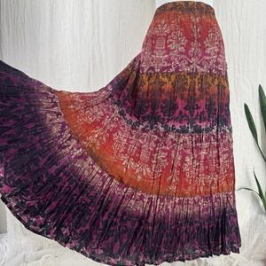 Vtg Tiered Broomstick Maxi Skirt 3X Boho Hippie Whimsigoth Patchwork Crinkle 90s